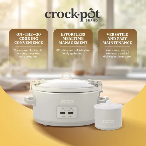 Vista 9 de Crock-Pot Olla de cocción lenta Cook and Carry de 7 cuartos con control táctil, 4 configuraciones preprogramadas, recipiente de cerámica extraíble