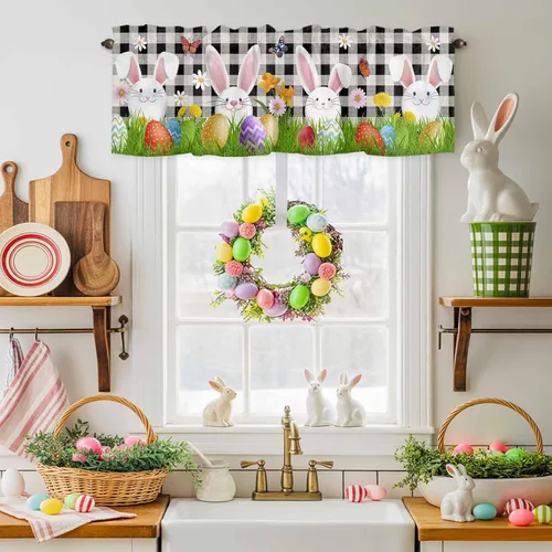 Vista 22 de Cenefa de amarre de muñeco de nieve de dibujos animados para ventanas de cocina, bolas de Navidad, ramas de hojas, cenefas de cortina de 42 x 12
