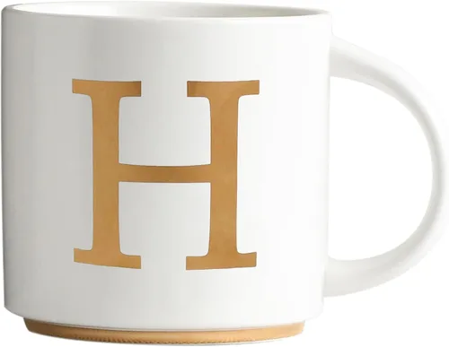 Vista 21 de COLLECTIVE HOME - Tazas de cerámica con monograma, tazas de café con inicial dorada de 15 onzas, elegantes tazas de té del alfabeto, elegante taza p