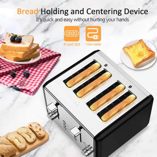 Vista 7 de whall 4 Slice Touch Screen Toaster, Stainless Steel Toasters Digital Timer, Dual Control Panel Toasters，6 Shade Settings＆6 Bread Types, Smart Wide