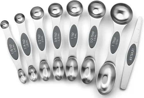 Vista 44 de Spring Chef Juego de cucharas medidoras magnéticas de acero inoxidable con imanes N45 fuertes, accesorios de cocina de metal resistente para hornear