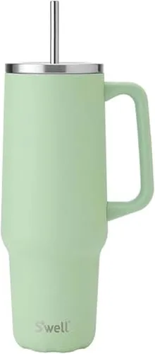 Vista 15 de S'well Vaso de acero inoxidable reciclado XL con popote y asa, 40 onzas, azurita, contenedor aislado al vacío de triple capa mantiene las bebidas