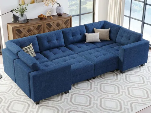 Vista 14 de Belffin Sofá Seccional Modular con Almacenamiento Sofá Cama Seccional Modular para Sala de Estar Azul