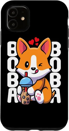 Vista 8 de Funda Kawaii con diseño de corazón de té de burbujas para iPhone 16 Kawaii Boba Dog Corgi Tea Drink
