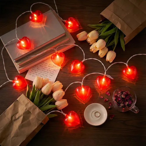 Vista 17 de Tira de luces de corazón enchufables, luces de San Valentín de 8.5 pies para interiores y exteriores, con forma de corazón, con 10 LED