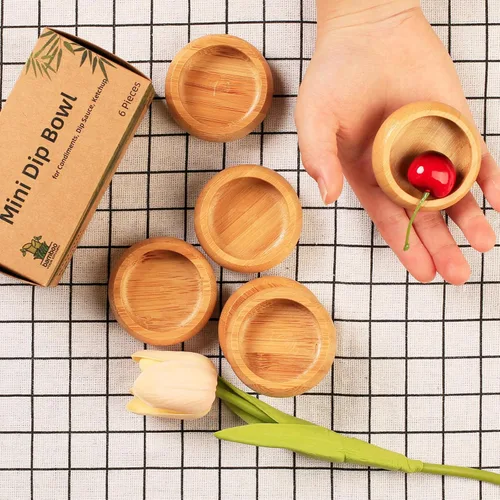 Vista 4 de Juego de Mini Cuencos, Platos de Salsa de Bambú para Mojar Aperitivos/Salsas/Nueces, Cuenco de Mezcla de Mascarilla Facial de Madera de Bambú