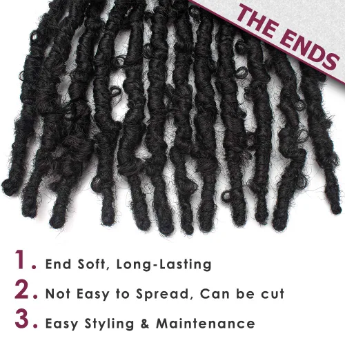 Vista 5 de Niseyo 6 paquetes de trenzas de ganchillo suaves de mariposa de 10 pulgadas, hechas a mano, preenlazadas, color negro oscuro, trenzas de mariposa
