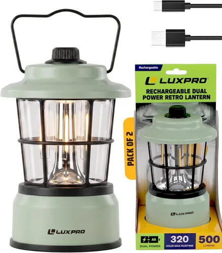 Vista 20 de LUXPRO LP1536 Linterna retro recargable de 500 lúmenes de doble potencia LED linterna de campamento (rosa, 1 paquete, recargable)