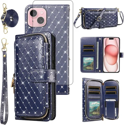 Vista 155 de Funda para teléfono iPhone 6 6S con cremallera y protector de pantalla con protector de pantalla, correa de cordón cruzado, ranura para iPhone 6 Six