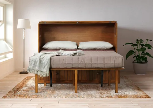 Vista 7 de Mega Solutions Murphybedz Tuscany Cama armario Murphy con estación de carga de 15 cm, tamaño queen (roble rubio).. (Blonde Oak)