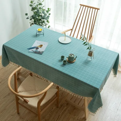 Vista 7 de Black Dining Table Cover, 35 x 35 inch, Square, Cotton Linen Embroidery Small Plaid Party Table Cloths
