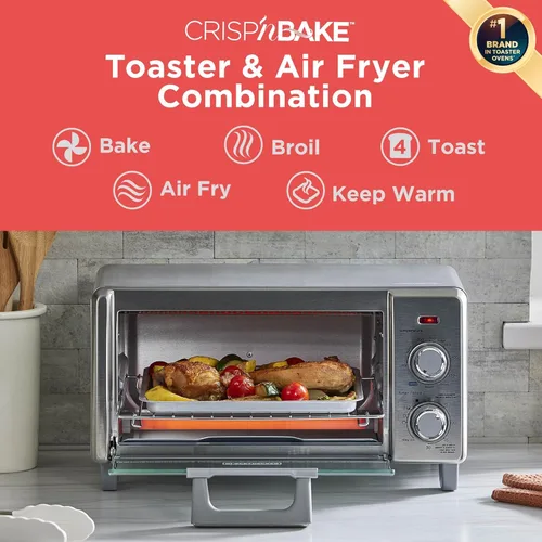 Vista 2 de BLACK+DECKER Crisp 'N Bake Air Fry - Horno tostador de convección para encimera, capacidad media, 4 rebanadas, 5 en 1, se adapta a pizza de 9