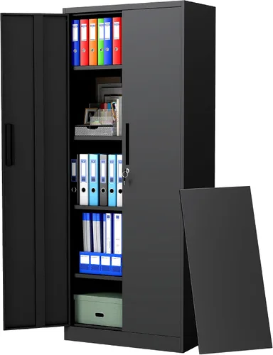 Vista 7 de Armario de almacenamiento de garaje de 71 pulgadas de alto con 2 puertas y 4 estantes ajustables, gabinete de almacenamiento de metal, armario