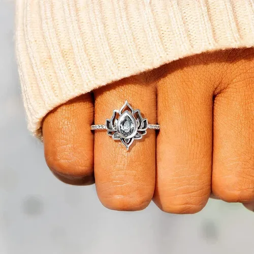 Vista 3 de Anillo de loto para hija, sin barro, sin loto, sin barro, anillo de loto con piedra, anillo de loto para hija, sin barro, regalos para mujeres
