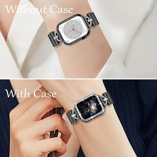 Vista 5 de JOYOZY - Correa magnética compatible con Apple Watch de 38 mm 40 mm 41 mm 42 mm 44 mm 45 mm 46 mm, correa Milanese con brillo de purpurina