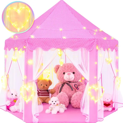 Vista 12 de EVOIONOS Tienda de campaña de princesa para niñas, tienda de campaña de castillo para niñas, tienda de campaña de juego de castillo de princesa