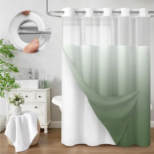 Vista 19 de Aqua - Juego de cortina de ducha y forro sin gancho, cortina de ducha waffle de hotel con forro 75" L x 72" A