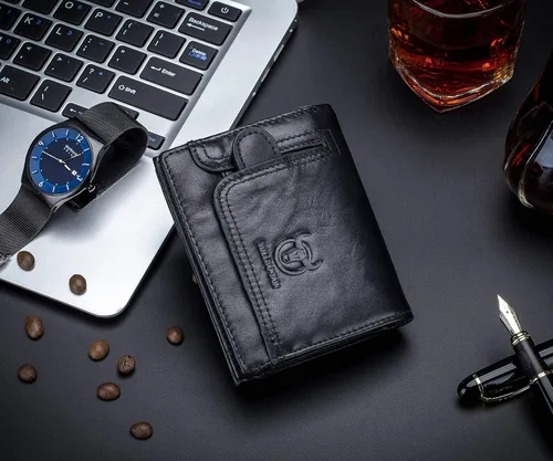 Vista 5 de Cartera de piel con bloqueo RFID para hombre, estilo vintage, con cremallera