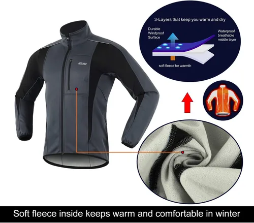 Vista 3 de Chaqueta térmica para ciclismo (tejido Softshell, resistente al viento, impermeable, 15K) de ARSUXEO