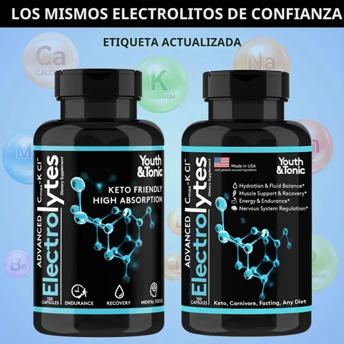 Vista 9 de Youth & Tonic Advanced Electrolyte Pills 100 caps, hidratación, sudor, deporte 11 minerales y vitaminas D + B6, píldoras de sal con electrolitos