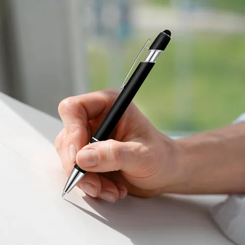 Vista 3 de Bolígrafos personalizados a granel, tinta negra, 6 unidades en 6 piezas en blanco negro