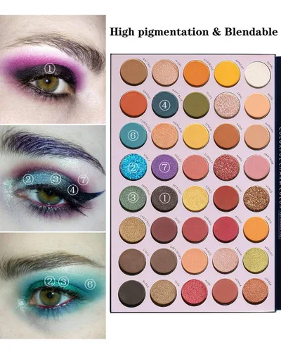 Vista 5 de Paleta de maquillaje Reversal Planet, 40 colores de purpurina metálica de alta pigmentación, fácil de difuminar, Sombras de ojos resistentes al