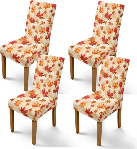 Vista 34 de Rnyleeg Juego de 1 fundas para sillas de comedor de otoño, diseño de hojas, para sala de estar, sin brazos, funda elástica para silla de cóctel