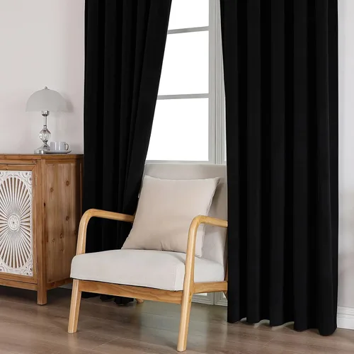 Vista 7 de CUCRAF Cortinas opacas de terciopelo negro de 63 pulgadas de largo, con aislamiento térmico, reducción de ruido, bolsillo para barra, cortinas