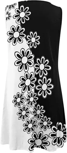 Vista 5 de Vestidos sin mangas para mujer, vestido de playa con estampado floral de moda, cuello redondo, dobladillo irregular
