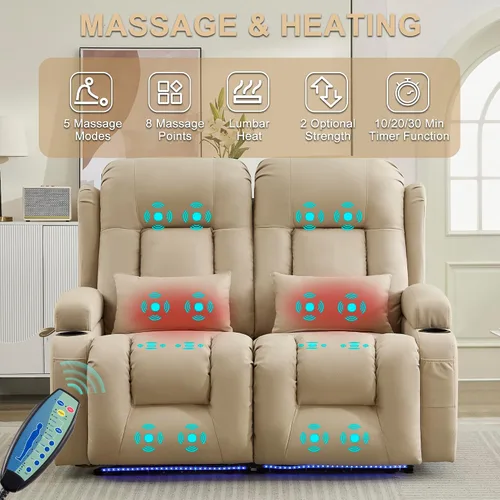 Vista 4 de URRED Wall Hugger Power - Sofá reclinable con masaje y calor, color beige