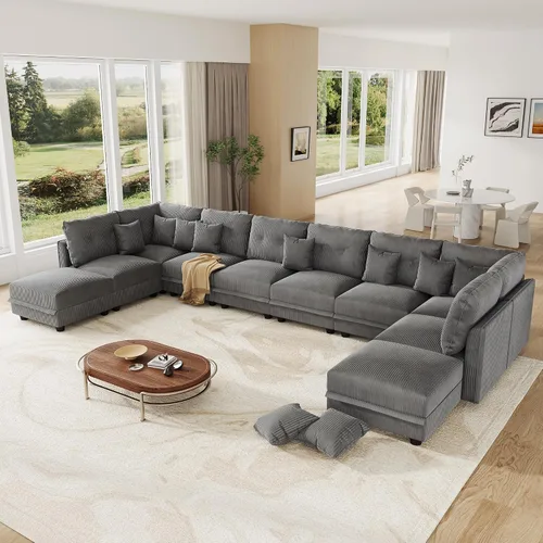 Vista 44 de LLappuil Sofá seccional modular con asientos de almacenamiento, sofá seccional convertible modular en forma de U de pana para sala de estar, sofá