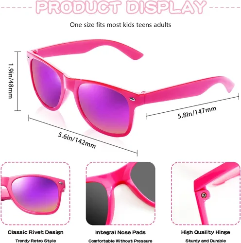 Vista 56 de Suministros para regalos de fiesta de colores neón Paquete de 8 gafas de sol unisex