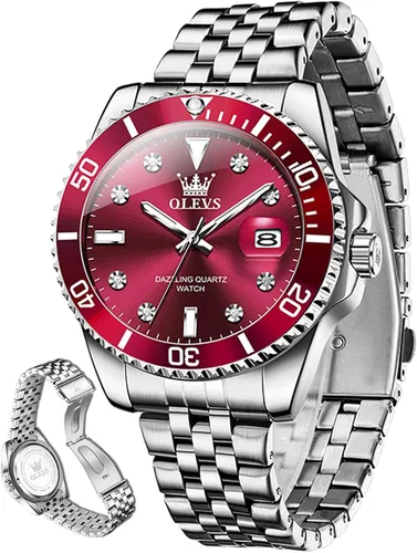 Vista 11 de OLEVS Relojes para hombre, de lujo, para negocios, analógicos, de cuarzo, relojes de pulsera para hombre con correa de malla de acero inoxidable