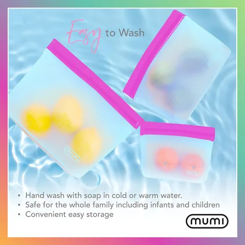 Vista 7 de MUMI Piccolo Bolsas reutilizables con cremallera, juego de 3 bolsas de silicona con cierre hermético Bolsas reutilizables con cierre hermético