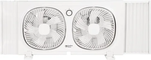 Vista 7 de Comfort Zone CZ329WT Ventilador de ventana doble de 9" con ventiladores giratorios de 180°, 2 velocidades, pantalla anti-insectos de plástico