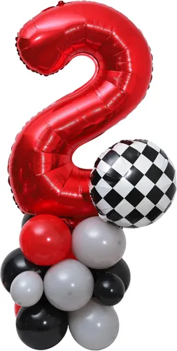 Vista 9 de Cartel de dos globos rápidos – Decoración de fiesta de coche de carreras de 2º cumpleaños, decoración de cumpleaños temática de carreras Negro