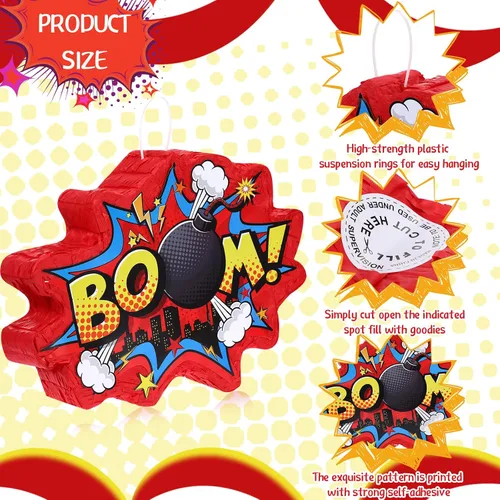 Vista 3 de Red Boom Party Piñata Cómic Book Hero Bundle Decoración de Cumpleaños Decoración de Piñatas para Juegos de Cumpleaños Temáticos Héroe Niñas Niños