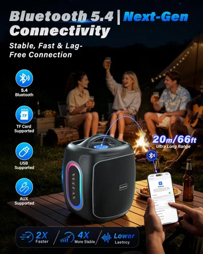 Vista 7 de Altavoz Bluetooth portátil inalámbrico, 200 W pico fuerte súper Gris