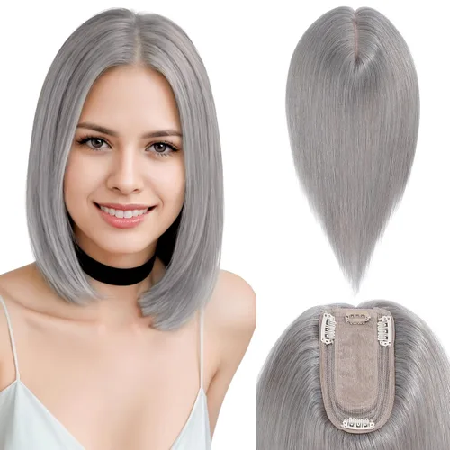 Vista 18 de Benehair Peluca de cabello con clip con flequillo, peluca secreta de cabello 100% humano, postizo superior con flecos, peluca de repuesto