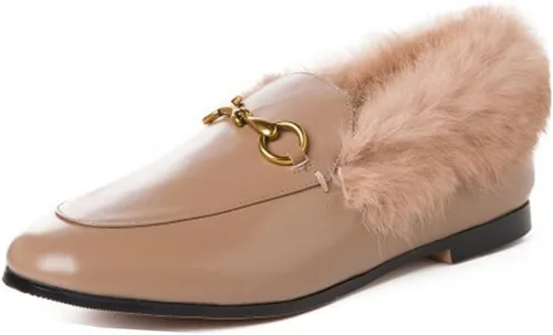 Vista 8 de Divanne Mocasines para mujer, mocasines planos con cadena dorada, mocasines de piel sin cordones Albaricoque