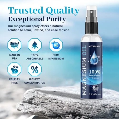 Vista 7 de Vitamatic Spray de aceite de magnesio puro, 8 onzas, espray de magnesio de grado USP, sin minerales traza poco saludables