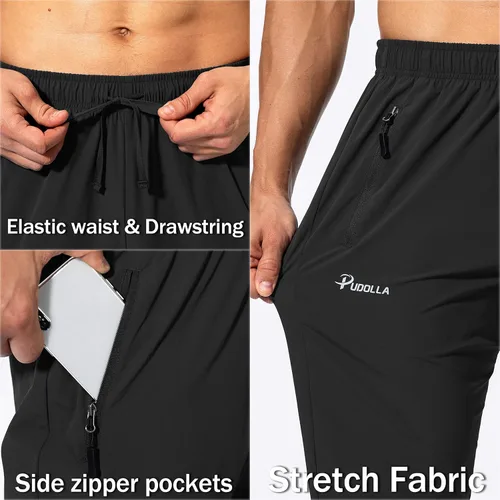 Vista 5 de Pudolla Pantalones deportivos de correr para hombre con cintura elástica y bolsillos con cremallera