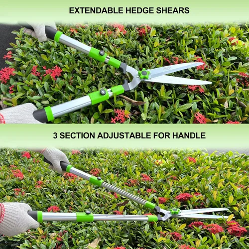 Vista 6 de Tijeras extensibles para setos, recortadora de jardín profesional con hoja recta, mango ajustable para bordes, arbustos y podas, cortadores