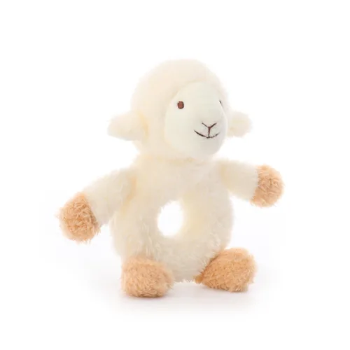 Vista 4 de Apricot Lamb Baby Lovey - Sonajero suave de cordero, animal de peluche para recién nacido, agitador suave con agarre de mano para más de 0 meses