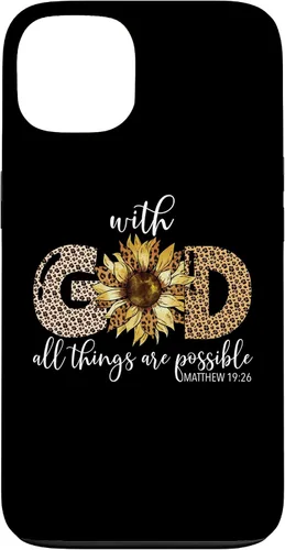 Vista 7 de iPhone 16 With God All Things Are Possible Leopard Sunflower Faith Case