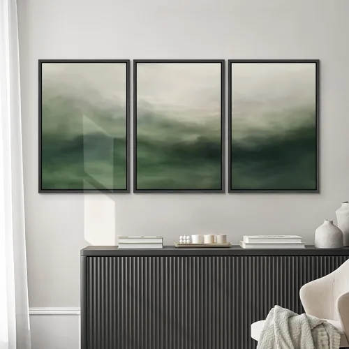 Vista 407 de SIGNWIN Lienzo enmarcado para pared, juego de arte neutro de bosque brumoso, ilustraciones en tono tierra, arte moderno, decorativo, bohemio