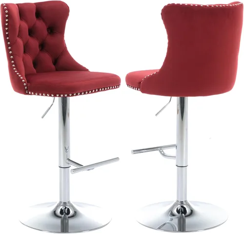 Vista 136 de Aoowow Juego de 2 taburetes de bar giratorios, taburetes de bar ajustables con respaldo de terciopelo copetudo, sillas de bar modernas tapizadas