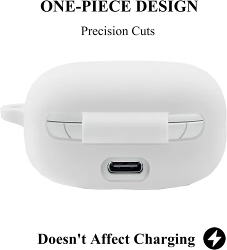 Vista 5 de Funda de silicona para JBL Live Pro TWS 2, funda protectora a prueba de golpes para auriculares con accesorios de mosquetón (blanco)