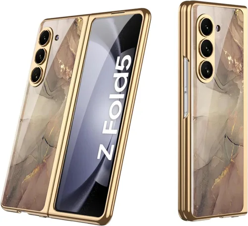 Vista 25 de Funda para Galaxy Z Fold 5, elegante marco galvanizado con vidrio estampado, protector de pantalla integrado compatible con Samsung Galaxy Z Fold 5