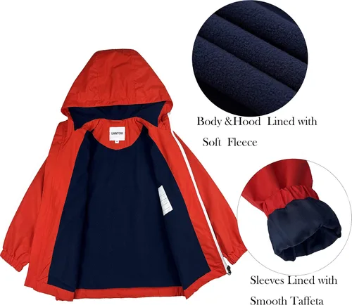 Vista 4 de Chubasqueros para niños, ligeros, impermeables, con capucha, de forro polar, rompevientos para niños